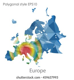 Europe map in geometric polygonal style.Abstract gems triangle,modern design background.Vector Illustration EPS10.