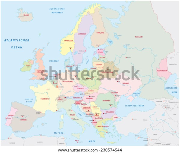 Europe Map German Language Stock Vector Royalty Free 230574544