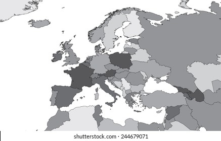 Europe Map - gray with black outlines
