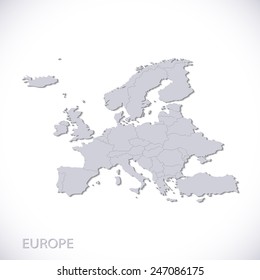 Europe map gray. Vector political with state borders.
