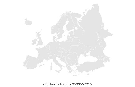 Mapa de Europa Escala de grises, aislado sobre fondo blanco para diseños de Sitio web, fondo, educación, preciso, personalizable, Viajar por todo el mundo, fondo de silueta de mapa, geografía terrestre, política, informes.