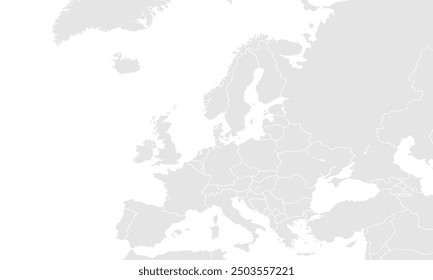 Mapa de Europa Escala de grises, aislado sobre fondo blanco para diseños de Sitio web, fondo, educación, preciso, personalizable, Viajar por todo el mundo, fondo de silueta de mapa, geografía terrestre, política, informes.