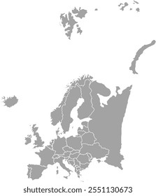 Europe Map Grey, Europe countries, Europe countries Map, Border line of European, Geographic Map