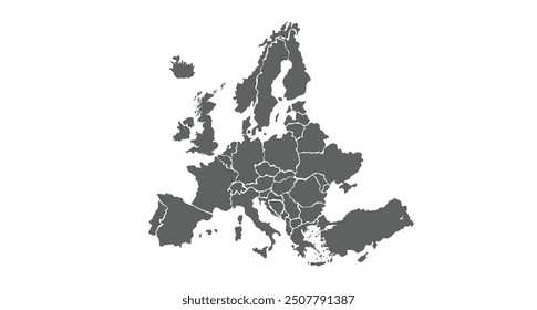 Mapa de Europa en gris, diseñado para la claridad y el atractivo estético.