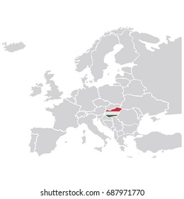 EUROPE MAP WITH HUNGARY FLAG VECTOR