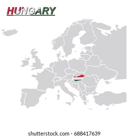 EUROPE MAP WITH HUNGARY FLAG VECTOR