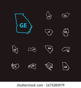 Europe map icons set. Germany and europe map icons with serbia, estonia, iceland. Set of of for web app logo UI design.