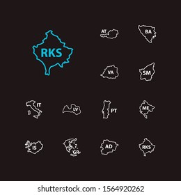 Europe map icons set. Italy and europe map icons with bosnia herzegovina, latvia and kosovo. Set of balkan for web app logo UI design.