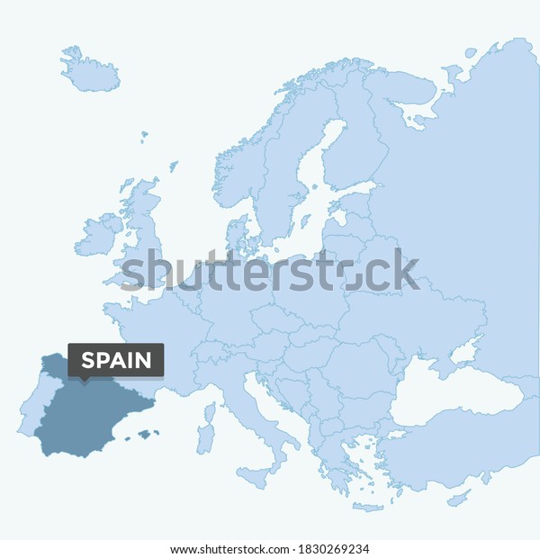 Europe map with the\
identication of Spain. Map of Spain. Location, information design.\
Vector stock