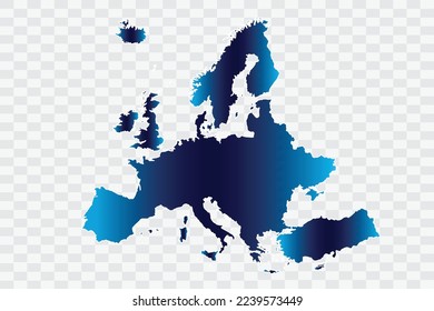 Europe Map indigo Color on White Background quality files   png