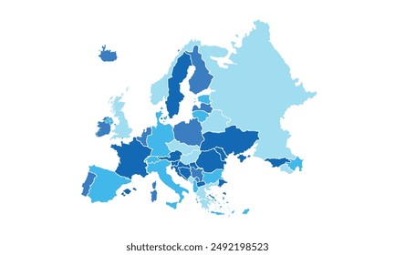 Europe map with individual colors,isolated on white background for website layouts,background,education, precise,customizable,Travel worldwide,map silhouette backdrop,earth geography, political,report