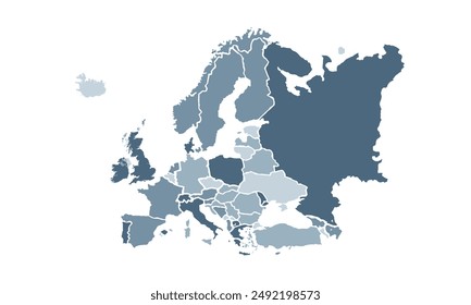 Europe map with individual colors,isolated on white background for website layouts,background,education, precise,customizable,Travel worldwide,map silhouette backdrop,earth geography, political,report