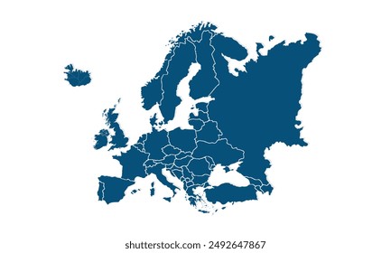 Europe map with individual colors,isolated on white background for website layouts,background,education, precise,customizable,Travel worldwide,map silhouette backdrop,earth geography, political,report