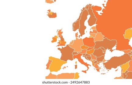 Europe map with individual colors,isolated on white background for website layouts,background,education, precise,customizable,Travel worldwide,map silhouette backdrop,earth geography, political,report