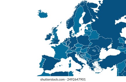 Europe map with individual colors,isolated on white background for website layouts,background,education, precise,customizable,Travel worldwide,map silhouette backdrop,earth geography, political,report
