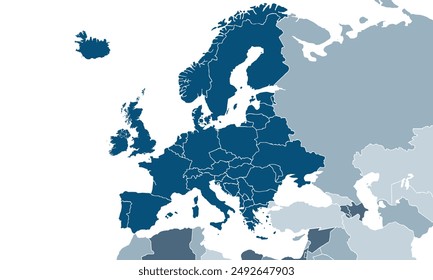 Europe map with individual colors,isolated on white background for website layouts,background,education, precise,customizable,Travel worldwide,map silhouette backdrop,earth geography, political,report