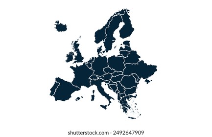 Europe map with individual colors,isolated on white background for website layouts,background,education, precise,customizable,Travel worldwide,map silhouette backdrop,earth geography, political,report