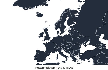 Europe map with individual colors,isolated on white background for website layouts,background,education, precise,customizable,Travel worldwide,map silhouette backdrop,earth geography, political.