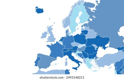 Europe map with individual colors,isolated on white background for website layouts,background,education, precise,customizable,Travel worldwide,map silhouette backdrop,earth geography, political.