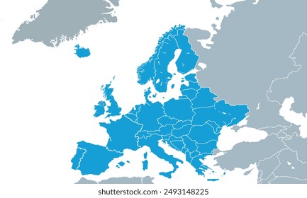 Europe map with individual colors,isolated on white background for website layouts,background,education, precise,customizable,Travel worldwide,map silhouette backdrop,earth geography, political.