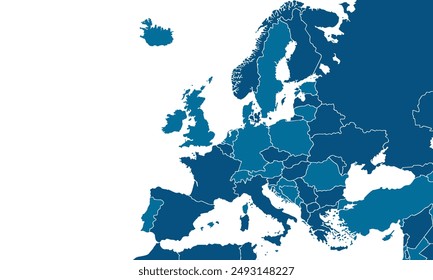 Europe map with individual colors,isolated on white background for website layouts,background,education, precise,customizable,Travel worldwide,map silhouette backdrop,earth geography, political.