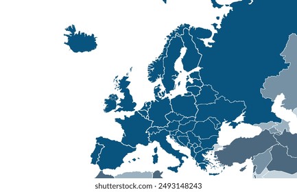 Europe map with individual colors,isolated on white background for website layouts,background,education, precise,customizable,Travel worldwide,map silhouette backdrop,earth geography, political.