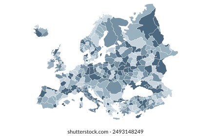 Europe map with individual colors,isolated on white background for website layouts,background,education, precise,customizable,Travel worldwide,map silhouette backdrop,earth geography, political.