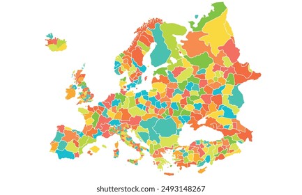 Europe map with individual colors,isolated on white background for website layouts,background,education, precise,customizable,Travel worldwide,map silhouette backdrop,earth geography, political.