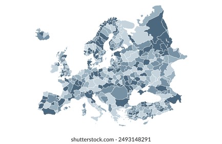Europe map with individual colors,isolated on white background for website layouts,background,education, precise,customizable,Travel worldwide,map silhouette backdrop,earth geography, political.