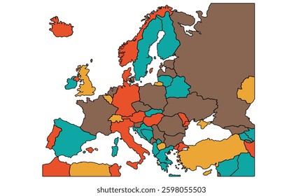 Europe map with individual colors,isolated on white background for website layouts,background,education, precise,customizable,Travel worldwide,earth geography, political.