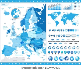 Europe Map and infographic elements. Detailed vector illustration of map.