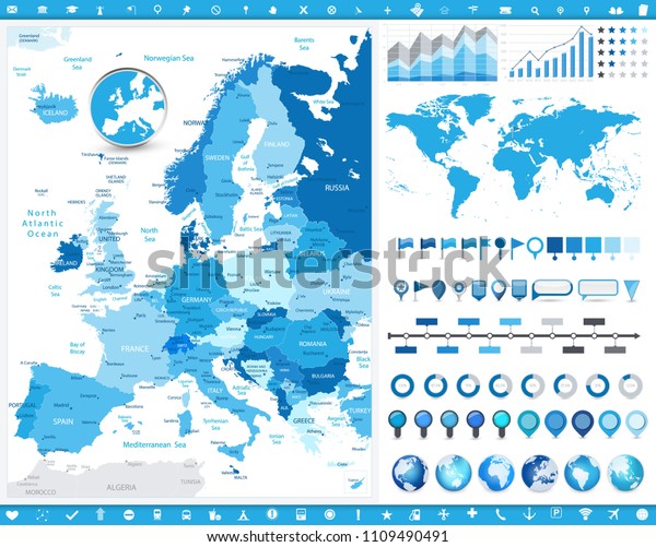 Europe Map and infographic elements. Detailed vector\
illustration of map.