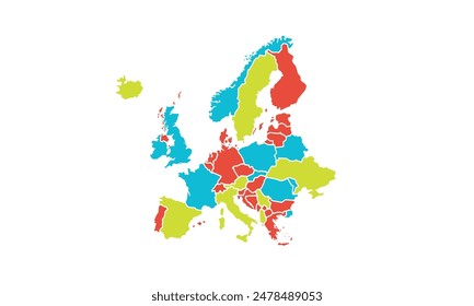 Europe map isolated modern colorful style. for website layouts, background, education, precise, customizable, Travel worldwide, map silhouette backdrop, earth geography, political, reports.