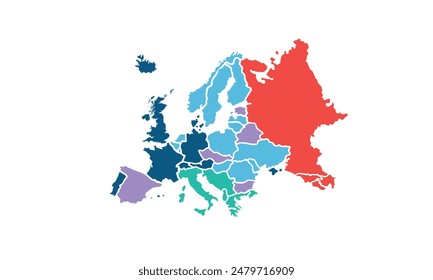 Europe map isolated modern colorful style. for website layouts, background, education, precise, customizable, Travel worldwide, map silhouette backdrop, earth geography, political, reports.