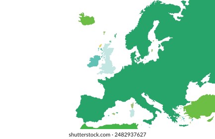 Europe map isolated modern colorful style. for website layouts, background, education, precise, customizable, Travel worldwide, map silhouette backdrop, earth geography, political, reports. 