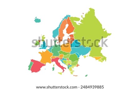 Europe map isolated modern colorful style. for website layouts, background, education, precise, customizable, Travel worldwide, map silhouette backdrop, earth geography, political, reports. 