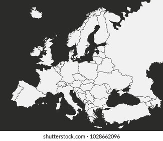 Europe Map Isolated On A Black Background. Europe Background. Map Of Europe. Vector Illustration