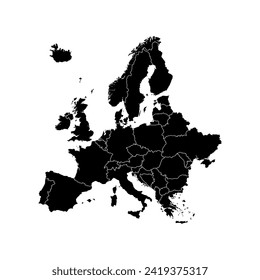 Mapa de Europa aislado de fondo blanco. Muy detallado. Ilustración del vector