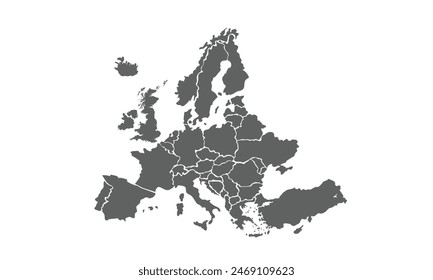 Europe map isolated on white background. for website layouts, reports, annual infographics, world, similar world map icons. travel around the world, map silhouette backdrop.