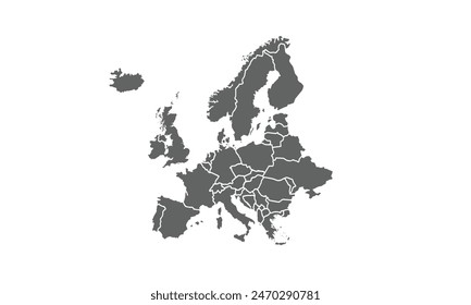 Europe map isolated on white background. for website layouts, reports, annual infographics, world, similar world map icons. travel around the world, map silhouette backdrop.