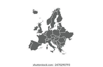 Europakarte isoliert auf weißem Hintergrund. Für Websites-Layouts, Berichte, jährliche Infografiken, Welt, ähnliche Weltkarten-Icons. Reisen Sie um die Welt, Karte Silhouette Hintergrund.