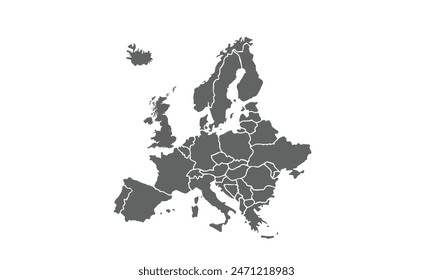 Mapa de Europa aislado sobre fondo blanco. para diseños de Sitio web, informes, infografías anuales, mundo, viajes por el mundo, fondo de silueta de mapa.