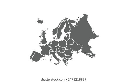 Mapa de Europa aislado sobre fondo blanco. para diseños de Sitio web, informes, infografías anuales, mundo, viajes por el mundo, fondo de silueta de mapa.