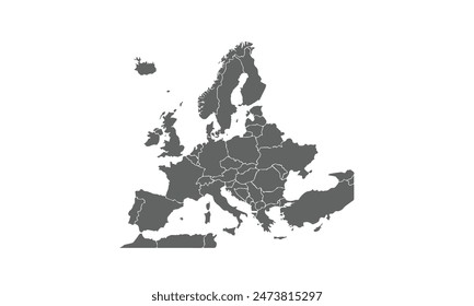 Europe map isolated on white background. for website layouts, background, education, precise, customizable, Travel worldwide, map silhouette backdrop, earth geography, political, physical.