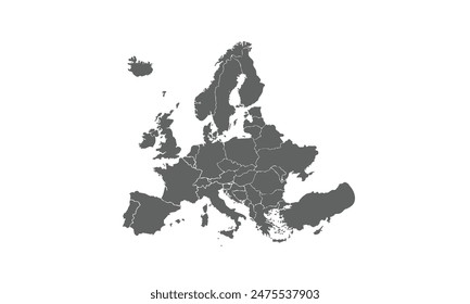 Europe map isolated on white background. for website layouts, background, education, precise, customizable, Travel worldwide, map silhouette backdrop, earth geography, political, reports.