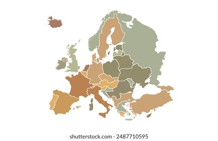Europe map isolated on white background.vintage color style. for website layouts, background, education, precise, customizable, Travel worldwide, map silhouette backdrop, earth geography, political.