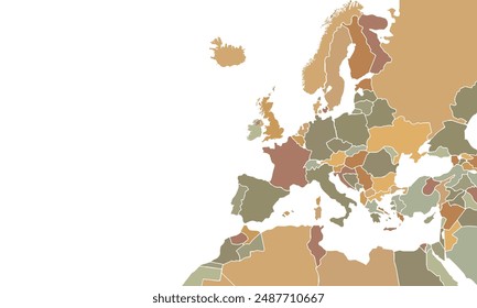Europe map isolated on white background.vintage color style. for website layouts, background, education, precise, customizable, Travel worldwide, map silhouette backdrop, earth geography, political.