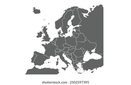 Mapa de Europa aislado en el fondo blanco para diseños de Sitio web, fondo, educación, preciso, personalizable, viajes por todo el mundo, fondo de silueta de mapa, geografía terrestre, política, informes.