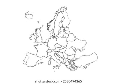 Mapa da Europa isolado no fundo branco. para layouts de site, background.world mapa outline, ilustração de doodle linear.