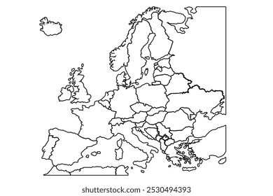 Europe map. Europe map isolated on white background. High detailed. Europe map with separated countries.world map outline, linear doodle illustration.